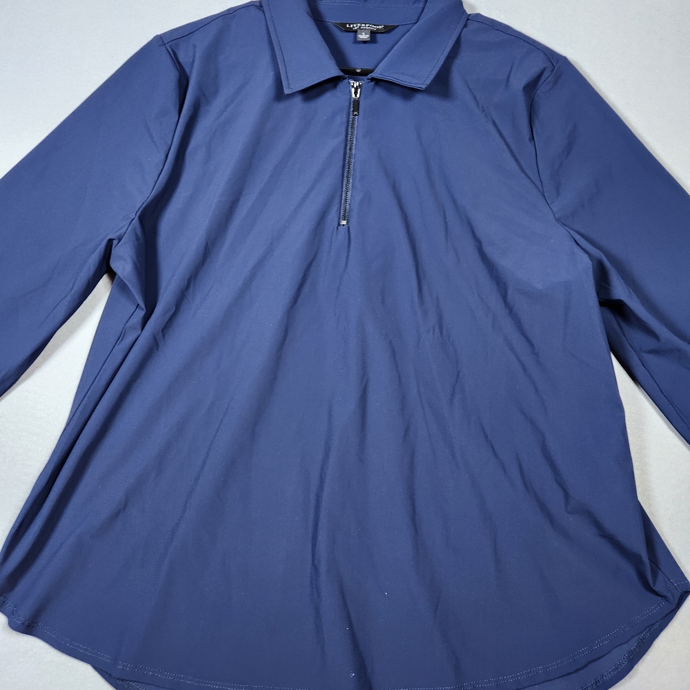 LiverPool Los ANGLES Navy Long-Sleeve Quarter-Zip BLOUSE